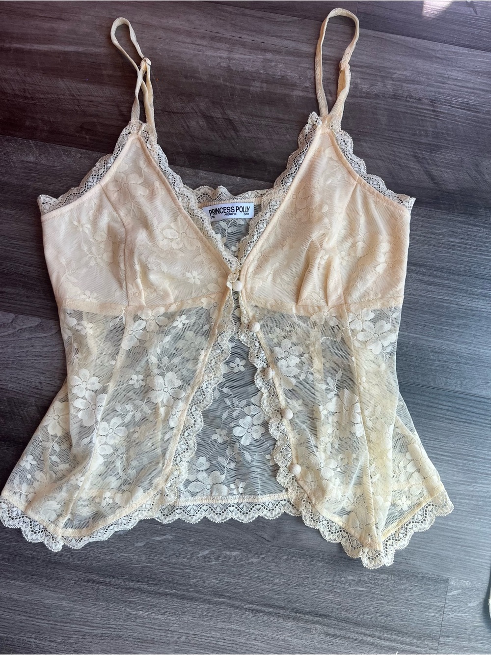 Princess Polly Cream Lace Button-Front Camisole